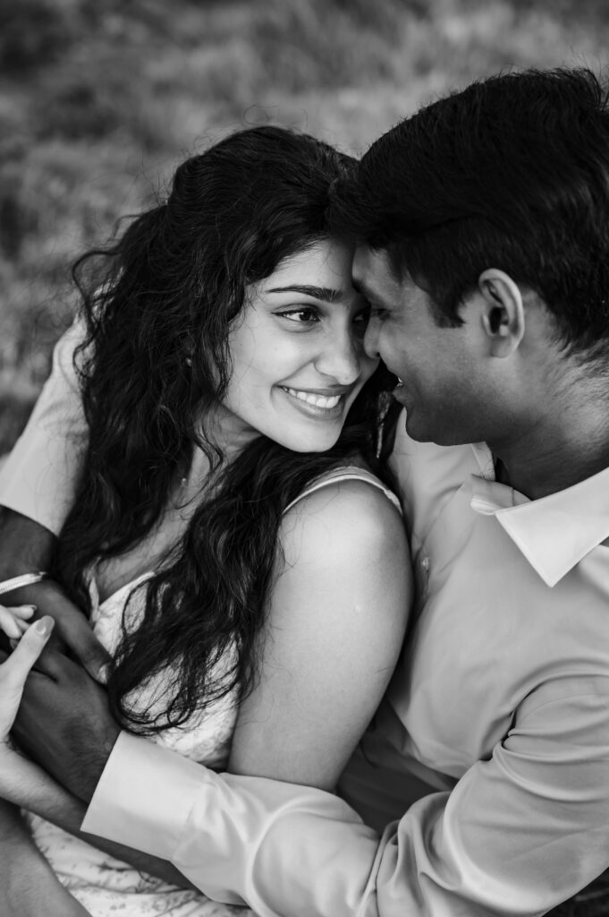 romantic portrait at engagement session at Cairnwood Estate