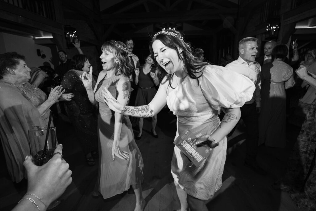 bride dancing at reception at woolverton inn
