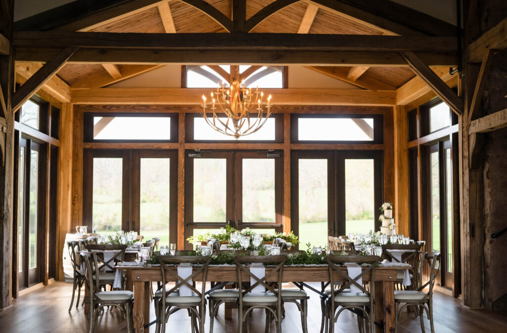 reception at woolverton inn inside barn