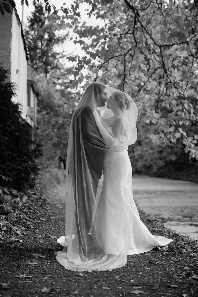 Editorial Wedding portraits along canal towpath New Hope