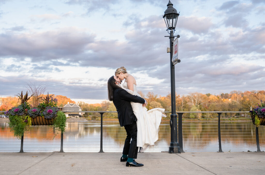 Candid couple portraits in downtown New Hope