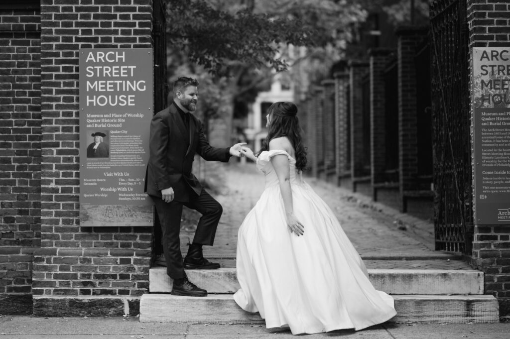 romantic arch meeting house philadelphia wedding portraits
